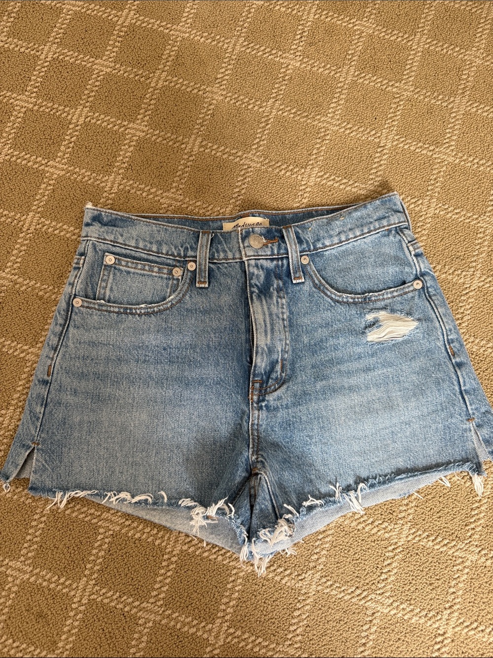 Madewell Light Blue Distressed High-Rise Denim Shorts